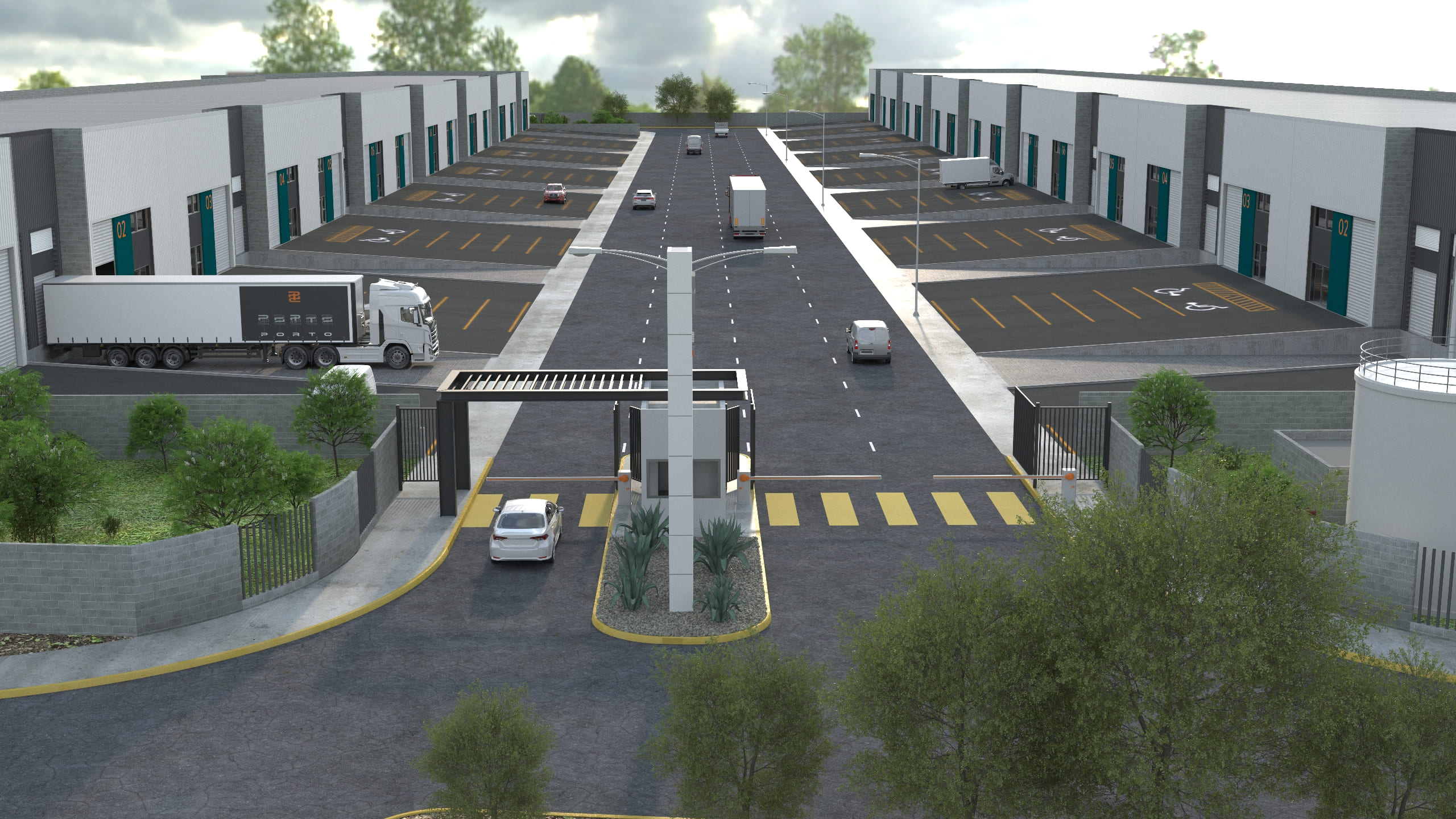 Render de operación interna e infraestructura de PORTO Logistic Hub